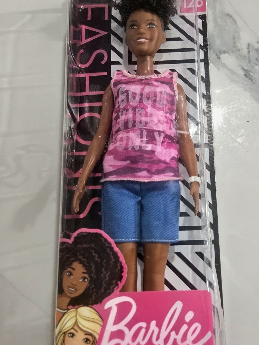 Barbie Pink Camo Graphic Tank & Blue Shorts Doll Outfit
